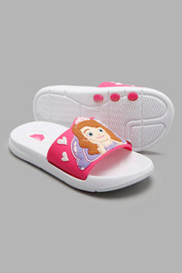 Redtag-White-Sofia-Slide-Character,-Colour:White,-Filter:Girls-Footwear-(3-to-5-Yrs),-GIR-Flip-Flops,-New-In,-New-In-GIR-FOO,-Non-Sale,-W21B-Girls-3 to 5 Years