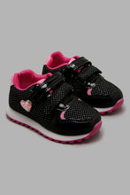 Load image into Gallery viewer, Redtag-Black-Sneaker-With-Heart-Trim-Sneakers-Infant-Girls-1 to 3 Years
