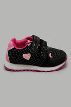 Load image into Gallery viewer, Redtag-Black-Sneaker-With-Heart-Trim-Sneakers-Infant-Girls-1 to 3 Years
