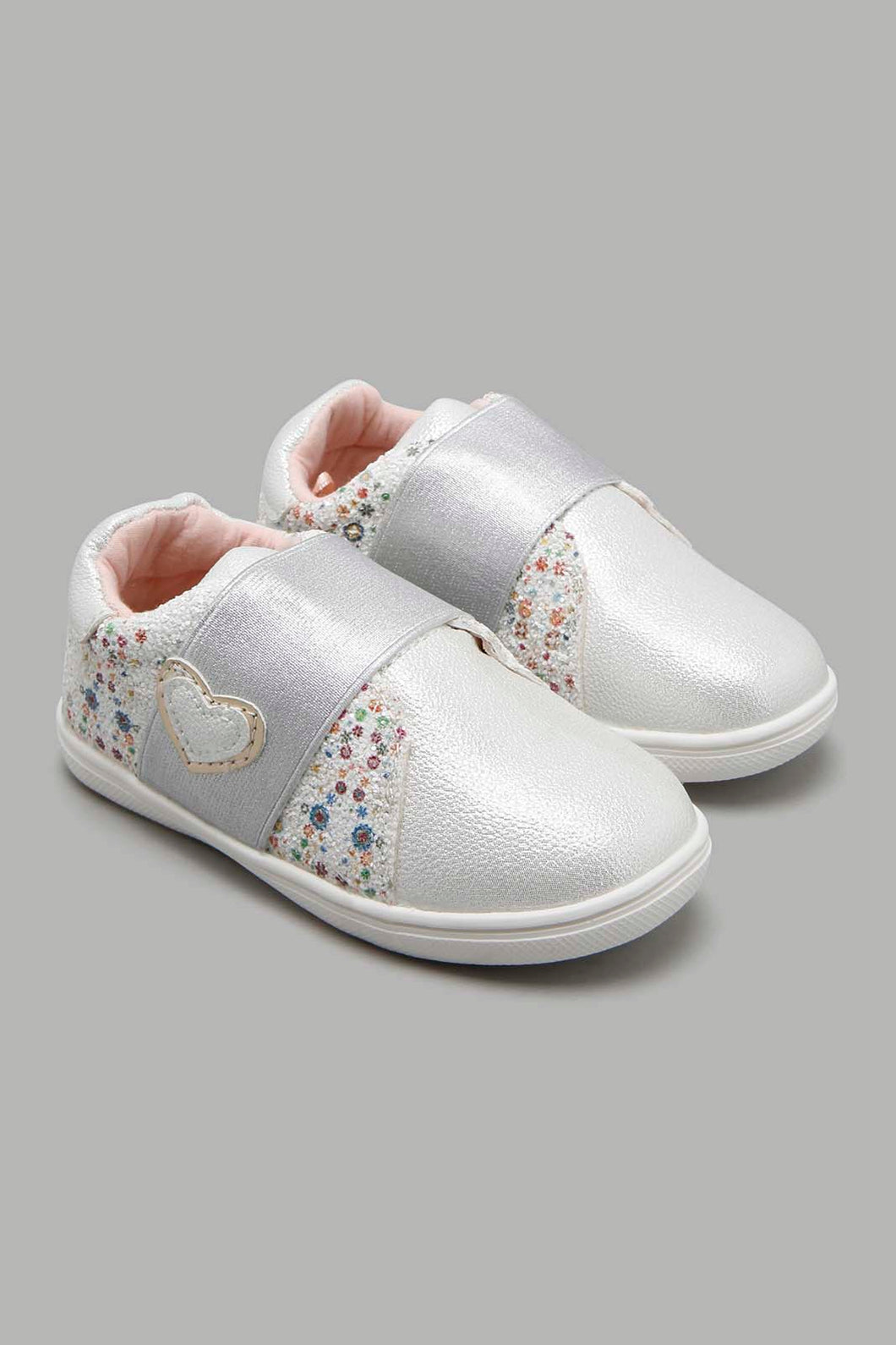 Redtag-Silver-Floral-Print-Sneaker-Character,-Colour:Silver,-Filter:Girls-Footwear-(1-to-3-Yrs),-ING-Casual-Shoes,-New-In,-New-In-ING-FOO,-Non-Sale,-W21B-Infant-Girls-1 to 3 Years