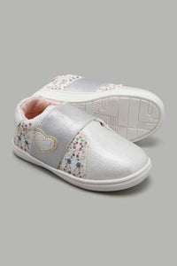 Redtag-Silver-Floral-Print-Sneaker-Character,-Colour:Silver,-Filter:Girls-Footwear-(1-to-3-Yrs),-ING-Casual-Shoes,-New-In,-New-In-ING-FOO,-Non-Sale,-W21B-Infant-Girls-1 to 3 Years