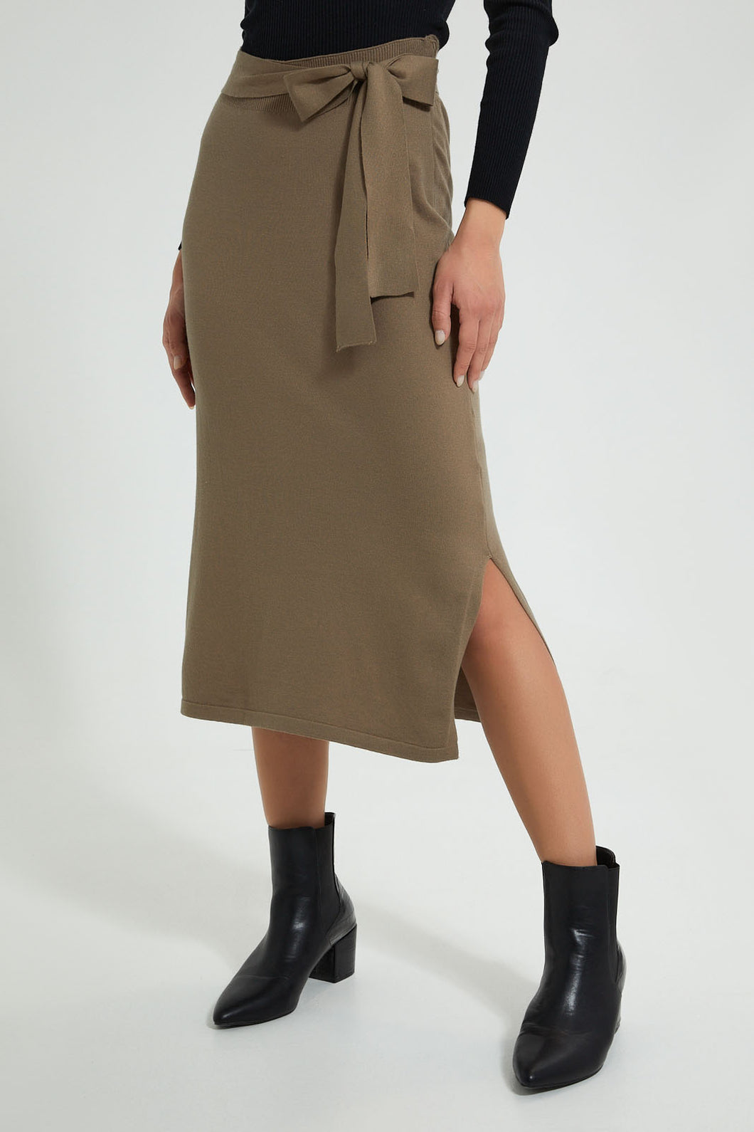 Redtag-Beige-Belted--Midi-Skirt-Skirts-Women's-
