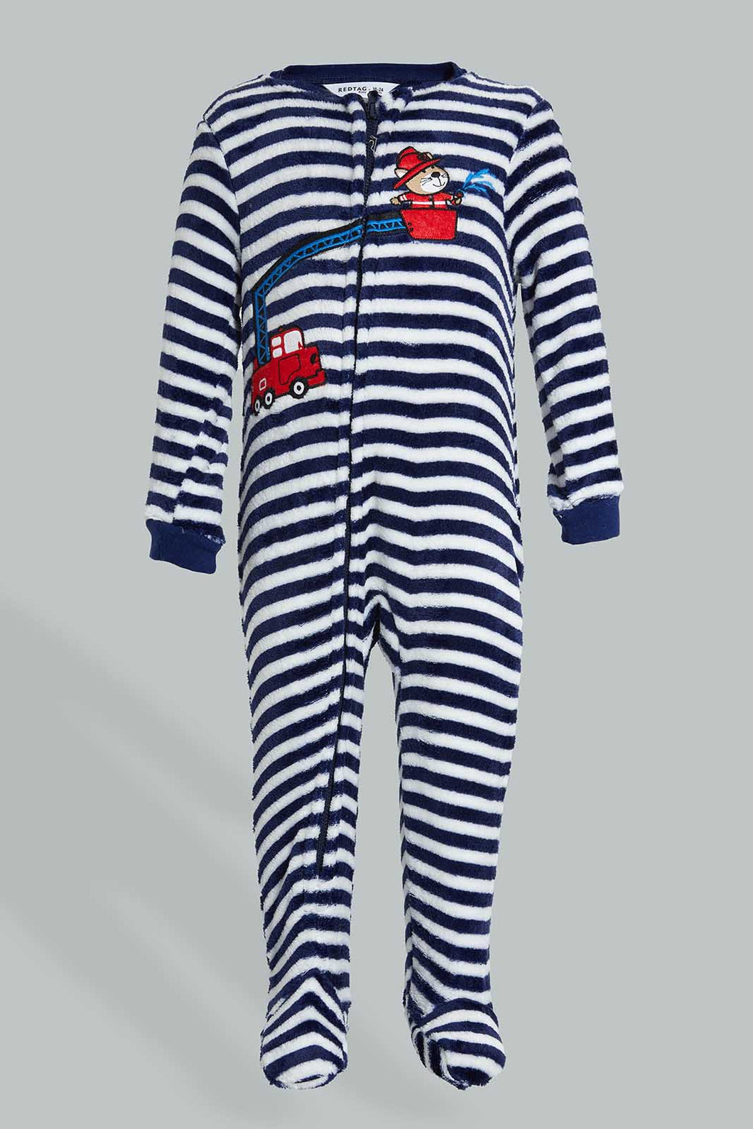 Redtag-Grey-Striped-Digger-Onesie-Pj-Set-Colour:Grey,-Filter:Infant-Boys-(3-to-24-Mths),-Infant-Boys-Pyjama-Sets,-New-In,-New-In-INB,-Non-Sale,-Section:Kidswear,-W21B-Infant-Boys-3 to 24 Months