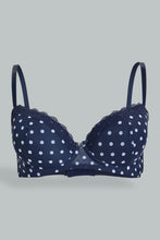 Load image into Gallery viewer, Redtag-Navy/White-Flock-Printed-Padded-T-Shirt-Bra-(2-Pack)-T-Shirt-Bras-Women's-
