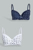 Redtag-Navy/White-Flock-Printed-Padded-T-Shirt-Bra-(2-Pack)-T-Shirt-Bras-Women's-
