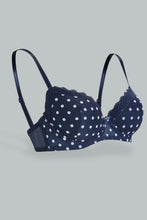 Load image into Gallery viewer, Redtag-Navy/White-Flock-Printed-Padded-T-Shirt-Bra-(2-Pack)-T-Shirt-Bras-Women's-
