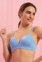 Load image into Gallery viewer, Redtag-Dark-Grey-Printed/Red/Pale-Blue-Plain-Padded-Non-Wired-Bra-(3-Pack)-Padded-Non-Wired-Women&#39;s-
