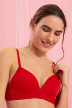 Load image into Gallery viewer, Redtag-Dark-Grey-Printed/Red/Pale-Blue-Plain-Padded-Non-Wired-Bra-(3-Pack)-Padded-Non-Wired-Women&#39;s-
