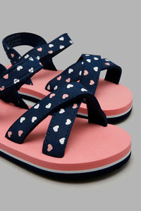 Redtag-Navy-Heart-Print-Flipflop-Sliders-Girls-3 to 5 Years