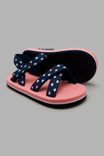 Load image into Gallery viewer, Redtag-Navy-Heart-Print-Flipflop-Sliders-Girls-3 to 5 Years
