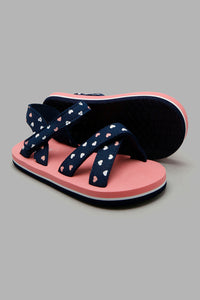 Redtag-Navy-Heart-Print-Flipflop-Sliders-Girls-3 to 5 Years