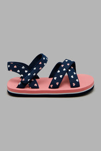 Redtag-Navy-Heart-Print-Flipflop-Sliders-Girls-3 to 5 Years