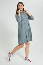 تنزيل الصورة على معرض الصور، Redtag-Grey-Pleated-Hooded-Dress-Dresses-Senior-Girls-9 to 14 Years
