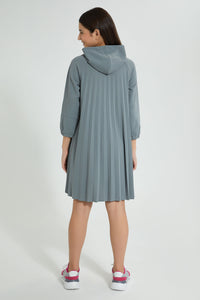 Redtag-Grey-Pleated-Hooded-Dress-Dresses-Senior-Girls-9 to 14 Years