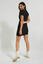 Load image into Gallery viewer, Redtag-Black-Striped-Belted-Short-Dress-Colour:Black,-Filter:Women&#39;s-Clothing,-New-In,-New-In-Women,-Non-Sale,-Section:Women,-W21B,-Women-Dresses-Women&#39;s-
