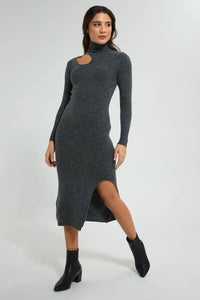 Redtag-Grey-Neck-Detail-Bodycon-Dress-Colour:Grey,-Filter:Women's-Clothing,-New-In,-New-In-Women,-Non-Sale,-Section:Women,-W21B,-Women-Dresses-Women's-