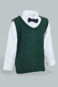 Redtag-Green-Pull-Over-With-Shirt-And-Bow-Casual-Set-Sets-Infant-Boys-3 to 24 Months