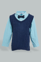 Load image into Gallery viewer, Redtag-Navy-Pull-Over-With-Shirt-And-Bow-Casual-Set-Sets-Infant-Boys-3 to 24 Months
