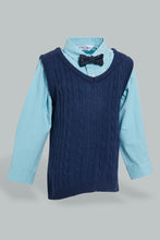 Load image into Gallery viewer, Redtag-Navy-Pull-Over-With-Shirt-And-Bow-Casual-Set-Sets-Infant-Boys-3 to 24 Months
