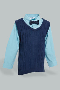 Redtag-Navy-Pull-Over-With-Shirt-And-Bow-Casual-Set-Sets-Infant-Boys-3 to 24 Months