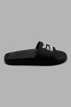 Load image into Gallery viewer, Redtag-Black-Slogan-Strap-Slide-Sliders-Men&#39;s-
