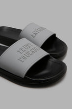 Load image into Gallery viewer, Redtag-Grey-Strap-Embossed-Slide-Sliders-Men&#39;s-
