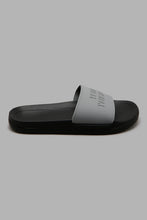 Load image into Gallery viewer, Redtag-Grey-Strap-Embossed-Slide-Sliders-Men&#39;s-
