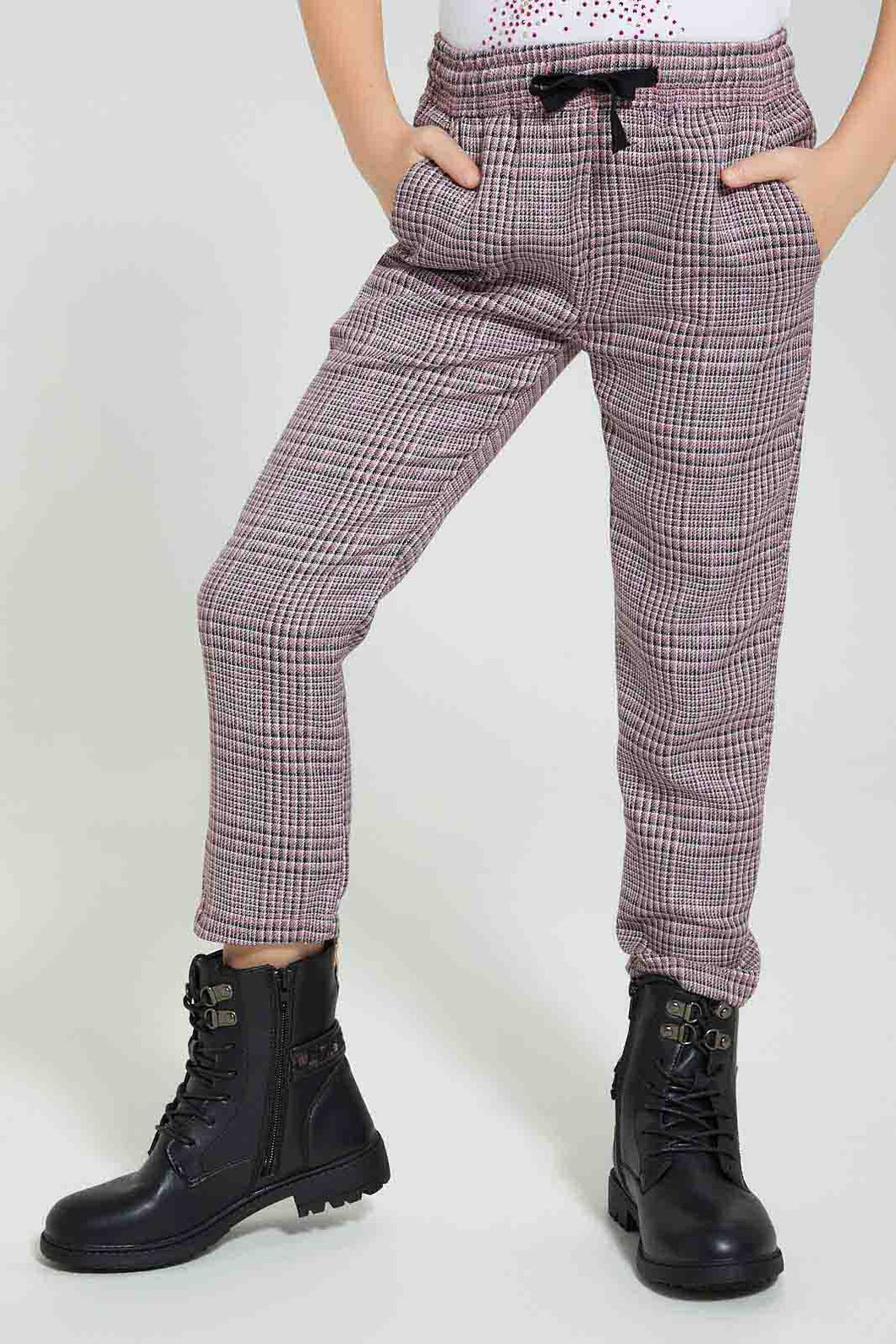 Redtag-Black-Check-Casual-Trouser-Trousers-Girls-2 to 8 Years