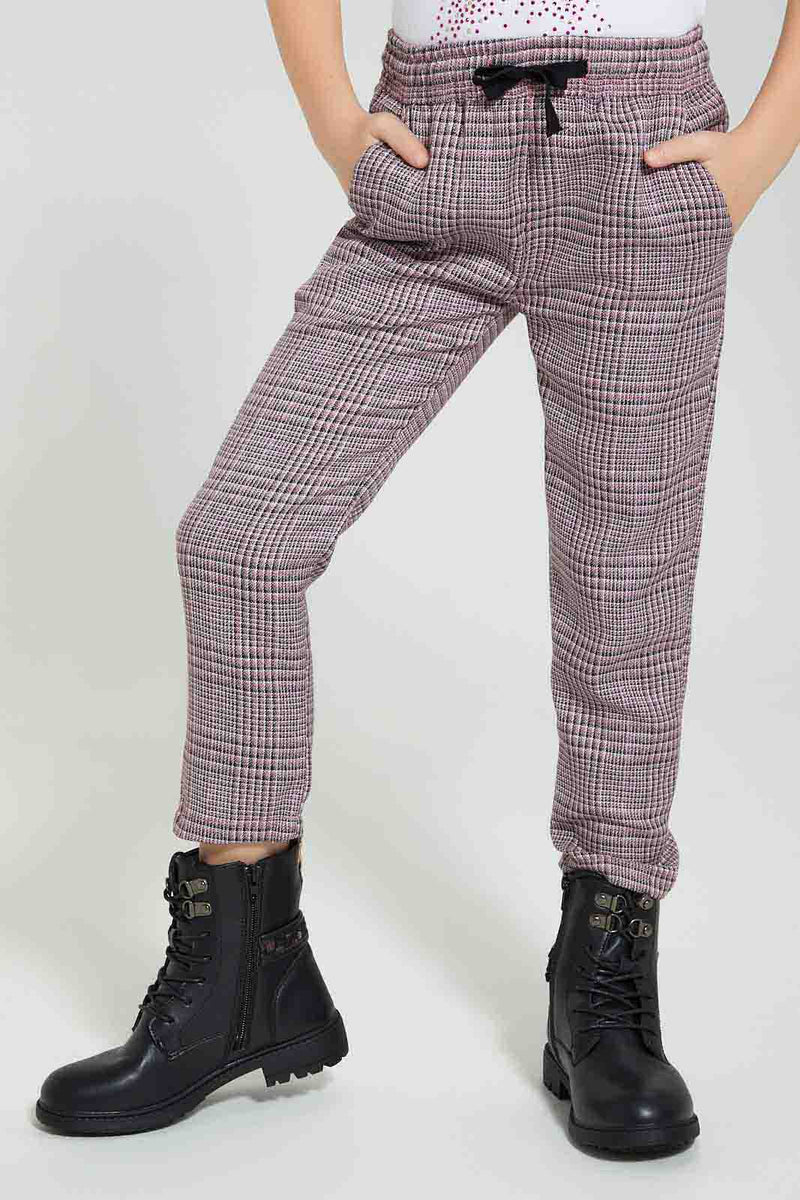 Redtag-Black-Check-Casual-Trouser-Trousers-Girls-2 to 8 Years
