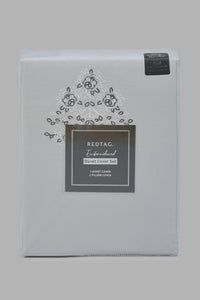 Redtag-Grey-3-Piece-Floral-Embroidery-Duvet-Cover-Set-(King-Size)-Colour:Grey,-Filter:Home-Bedroom,-HMW-BED-Duvet-Covers,-New-In,-New-In-HMW-BED,-Non-Sale,-Section:Homewares,-W21A-Home-Bedroom-