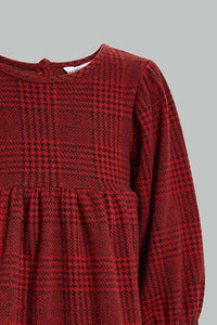 Redtag-Checkered-Dress-Colour:Burgundy,-Filter:Infant-Girls-(3-to-24-Mths),-Infant-Girls-Dresses,-New-In,-New-In-ING,-Non-Sale,-Section:Kidswear,-W21B-Infant-Girls-3 to 24 Months