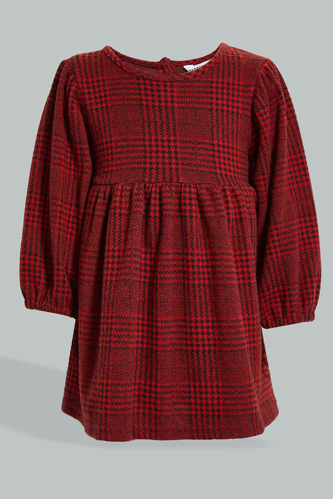 Redtag-Checkered-Dress-Colour:Burgundy,-Filter:Infant-Girls-(3-to-24-Mths),-Infant-Girls-Dresses,-New-In,-New-In-ING,-Non-Sale,-Section:Kidswear,-W21B-Infant-Girls-3 to 24 Months