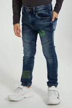 Load image into Gallery viewer, Redtag-Dark-Wash-Dino-Embroidery-5-Pkt-Jean-Jeans-Pull-On-Boys-2 to 8 Years
