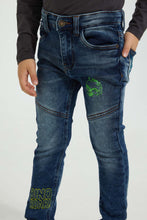 Load image into Gallery viewer, Redtag-Dark-Wash-Dino-Embroidery-5-Pkt-Jean-Jeans-Pull-On-Boys-2 to 8 Years

