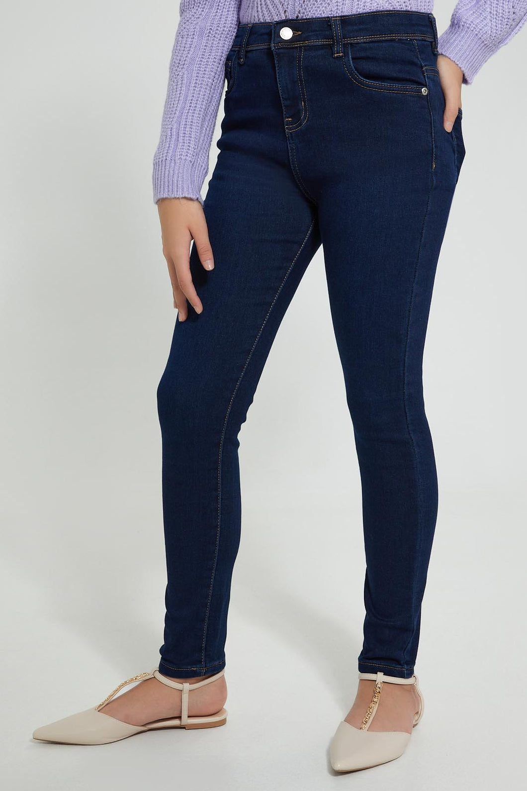 Redtag-Dark-Wash-Skinny-Knitted-Jean-Jeans-Skinny-Fit-Senior-Girls-9 to 14 Years