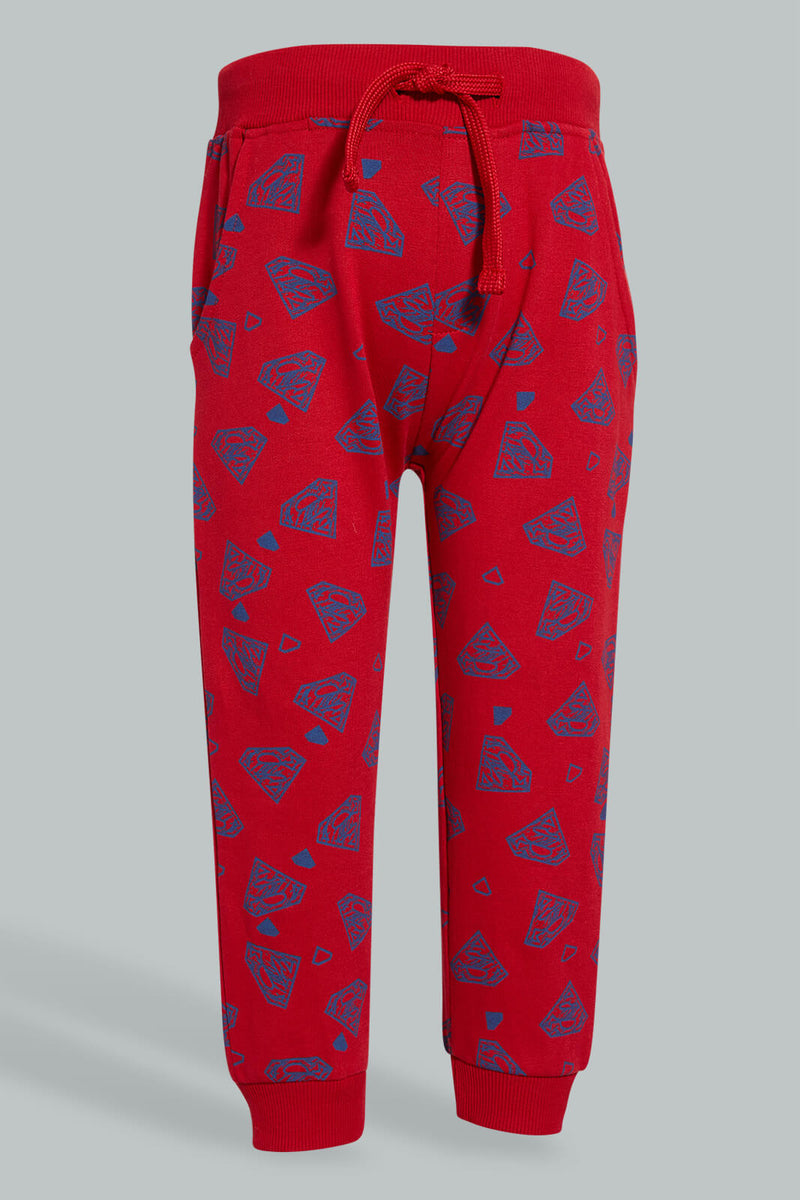 Redtag-Red-Printed-Superman-Active-Pant-Joggers-Infant-Boys-3 to 24 Months