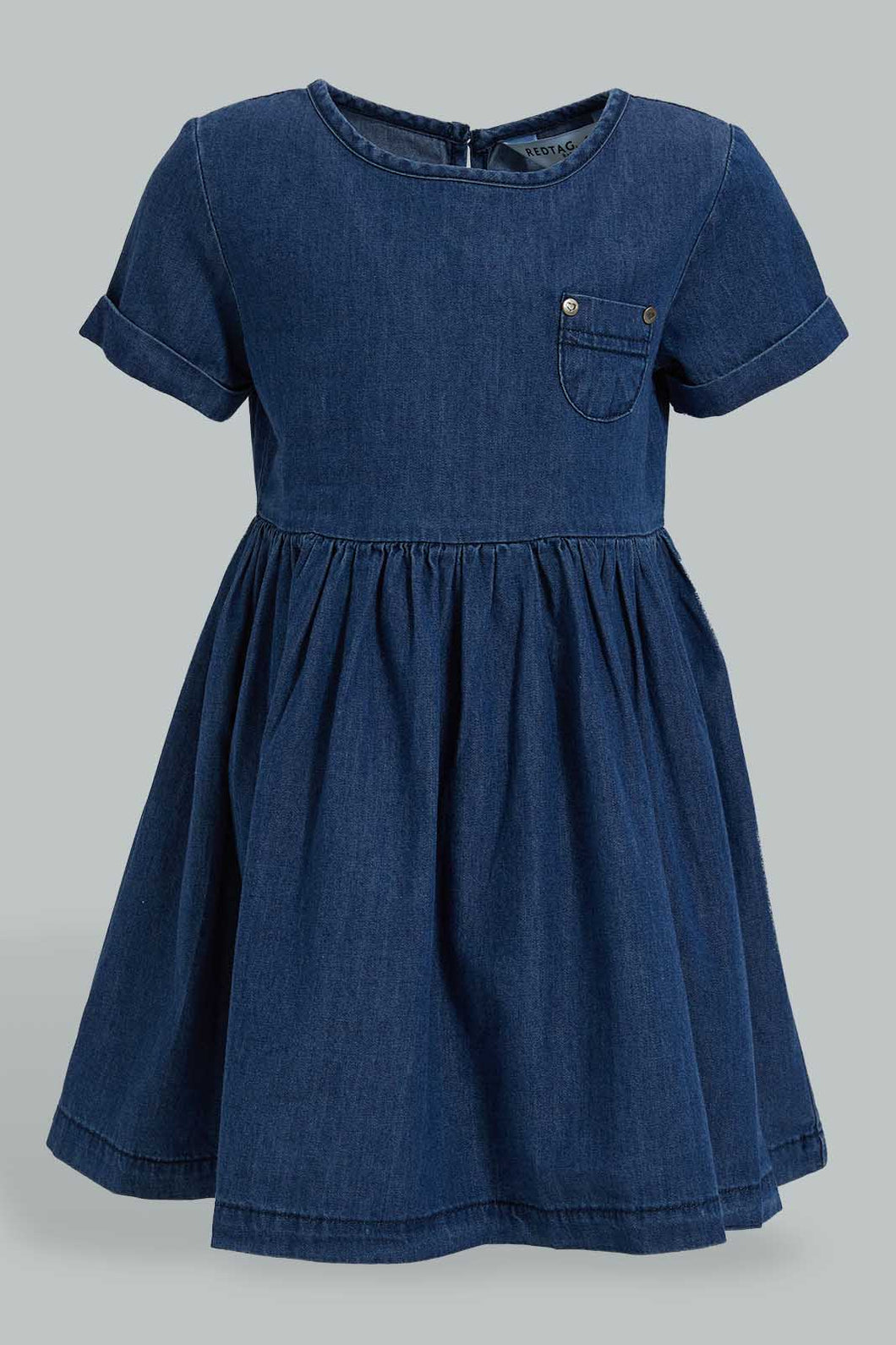 Redtag-Ing-Pocket-Detailed-Denim-Dress-Dresses-Infant-Girls-3 to 24 Months