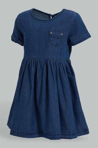 Redtag-Ing-Pocket-Detailed-Denim-Dress-Dresses-Infant-Girls-3 to 24 Months