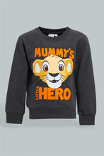 Load image into Gallery viewer, Redtag-Charcoal-Simba-Placement-Print-Sweatshirt-Sweatshirts-Infant-Boys-3 to 24 Months
