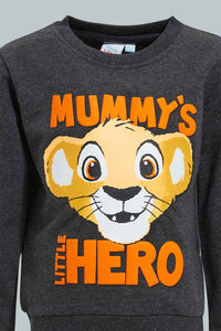 Redtag-Charcoal-Simba-Placement-Print-Sweatshirt-Sweatshirts-Infant-Boys-3 to 24 Months