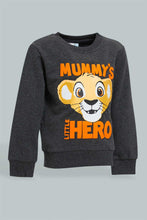 Load image into Gallery viewer, Redtag-Charcoal-Simba-Placement-Print-Sweatshirt-Sweatshirts-Infant-Boys-3 to 24 Months
