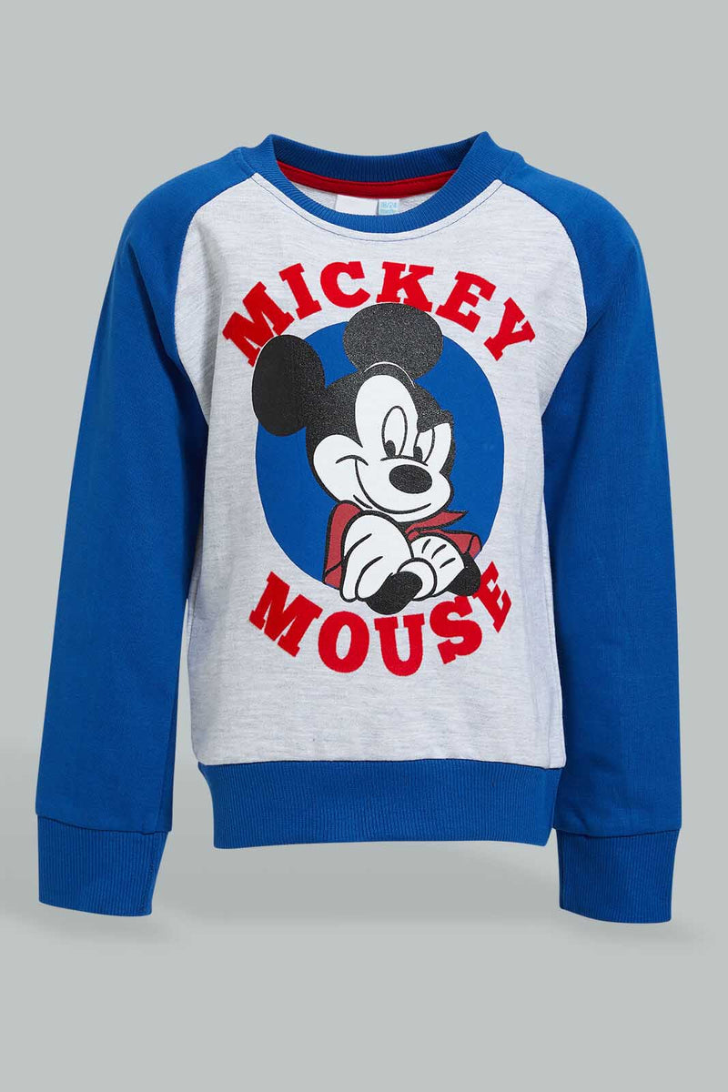 Redtag-Grey-And-Navy-Mickey-Mouse-Sweatshirts-Sweatshirts-Infant-Boys-3 to 24 Months