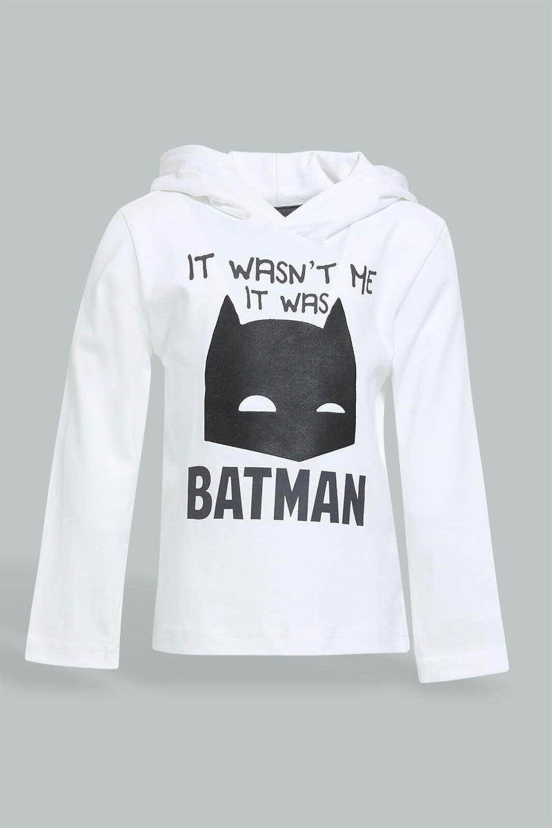 Redtag-White-Batman-Hoody-Tshirt-Long-Sleeves-Infant-Boys-3 to 24 Months