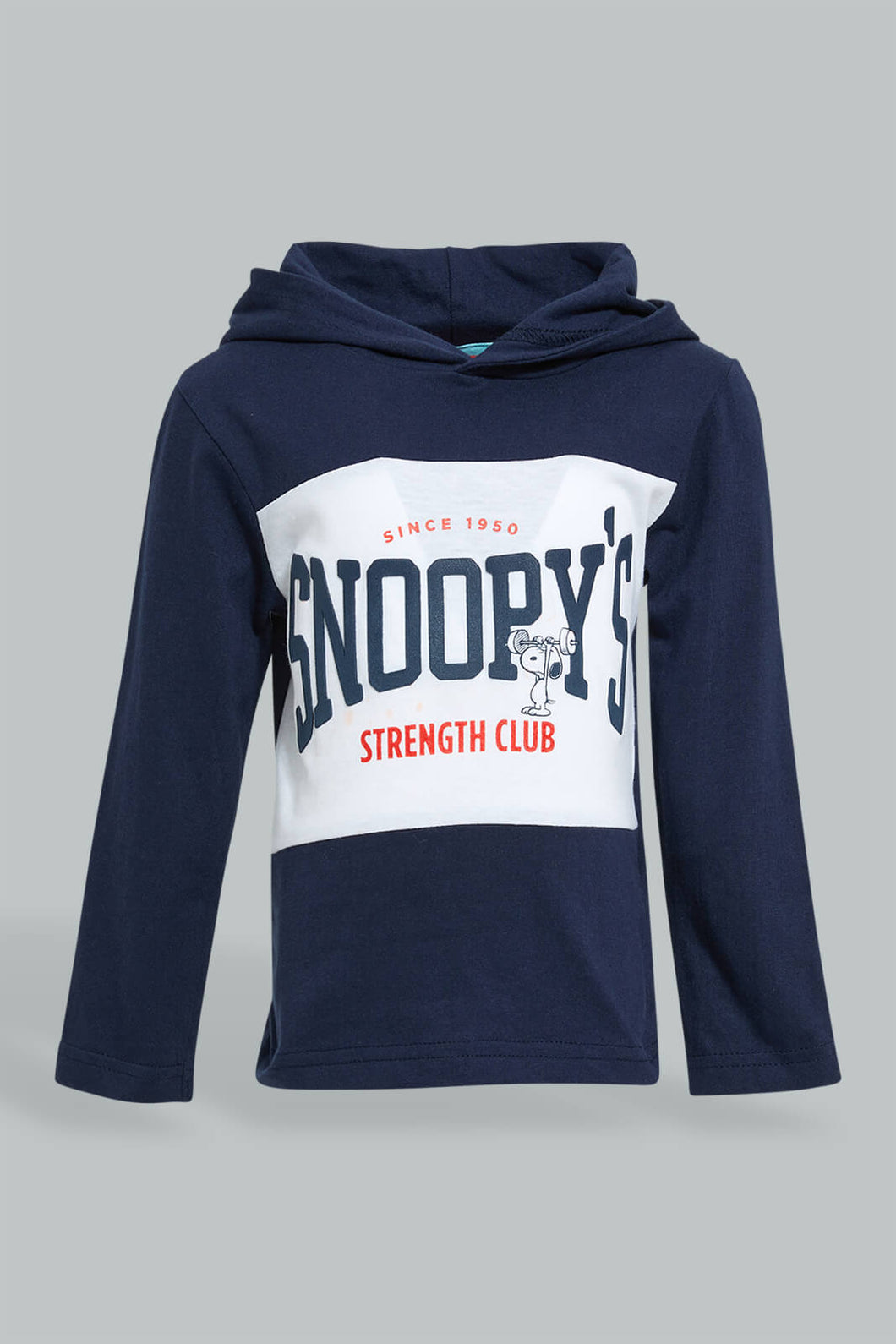 Redtag-Navy-Snoopy-Hoody-Tshirt-Long-Sleeves-Infant-Boys-3 to 24 Months