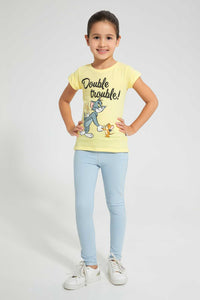 Redtag-Yellow-Tom-&-Jerry-Print-Tee-Blouses-Girls-2 to 8 Years