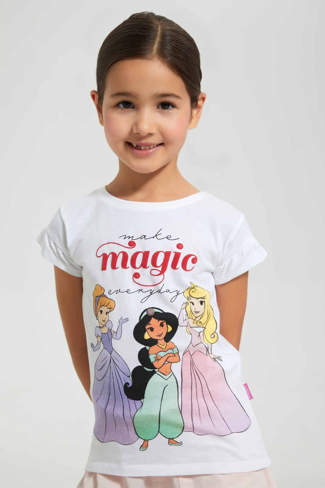 Redtag-White-Princess-Tee-Blouses-Girls-2 to 8 Years