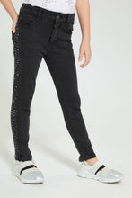 Load image into Gallery viewer, Redtag-Black-Jean-With-Studs-Jeans-Slim-Fit-Girls-2 to 8 Years
