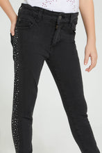 Load image into Gallery viewer, Redtag-Black-Jean-With-Studs-Jeans-Slim-Fit-Girls-2 to 8 Years
