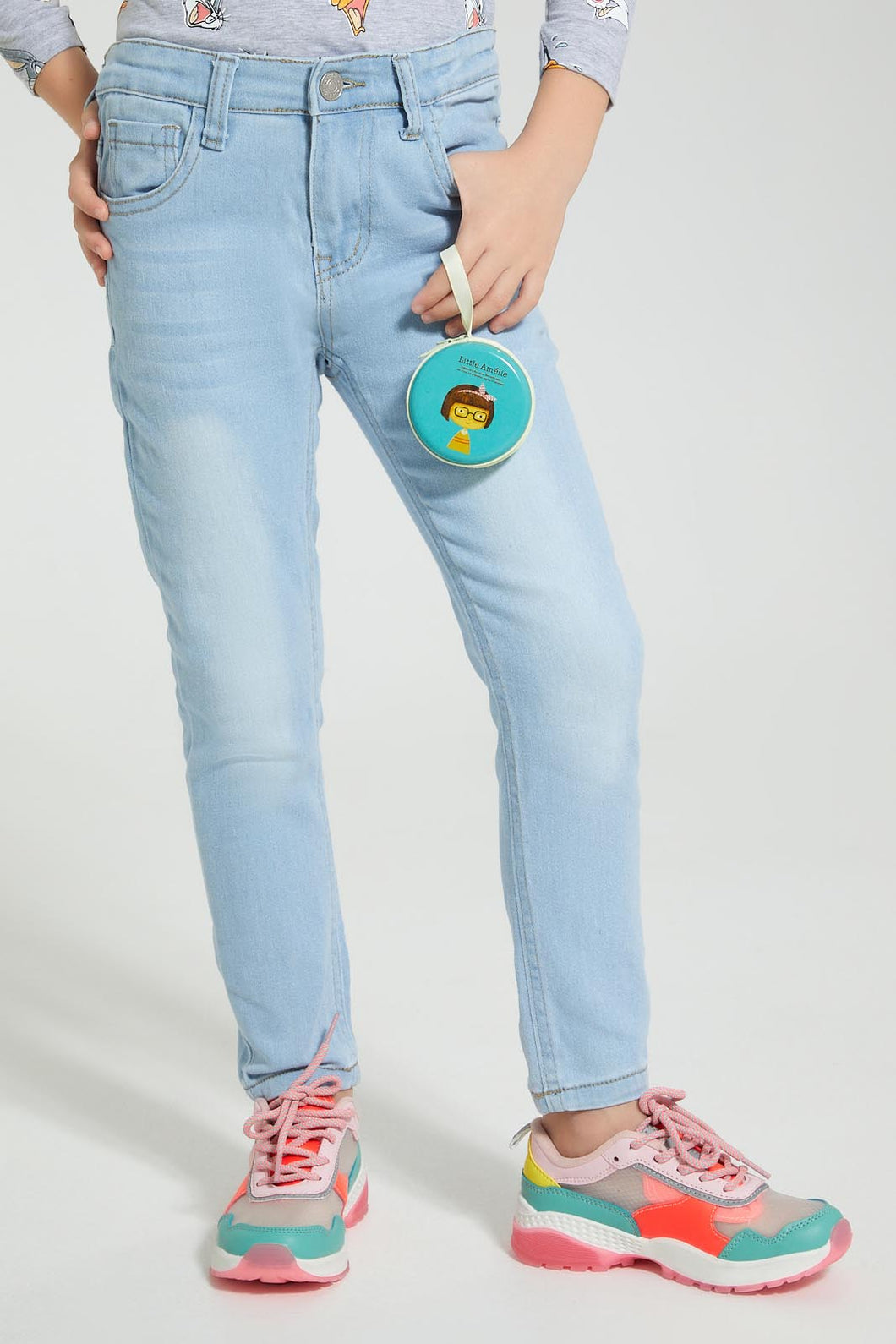 Redtag-Light-Wash-Jean-With-Accessories-Jeans-Slim-Fit-Girls-2 to 8 Years