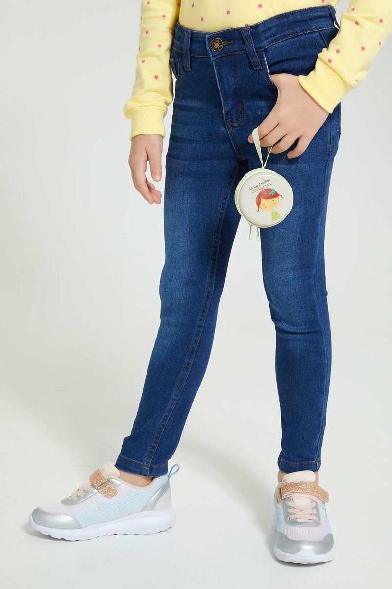 Redtag-Dark-Wash-Jean-With-Accessories-Jeans-Slim-Fit-Girls-2 to 8 Years